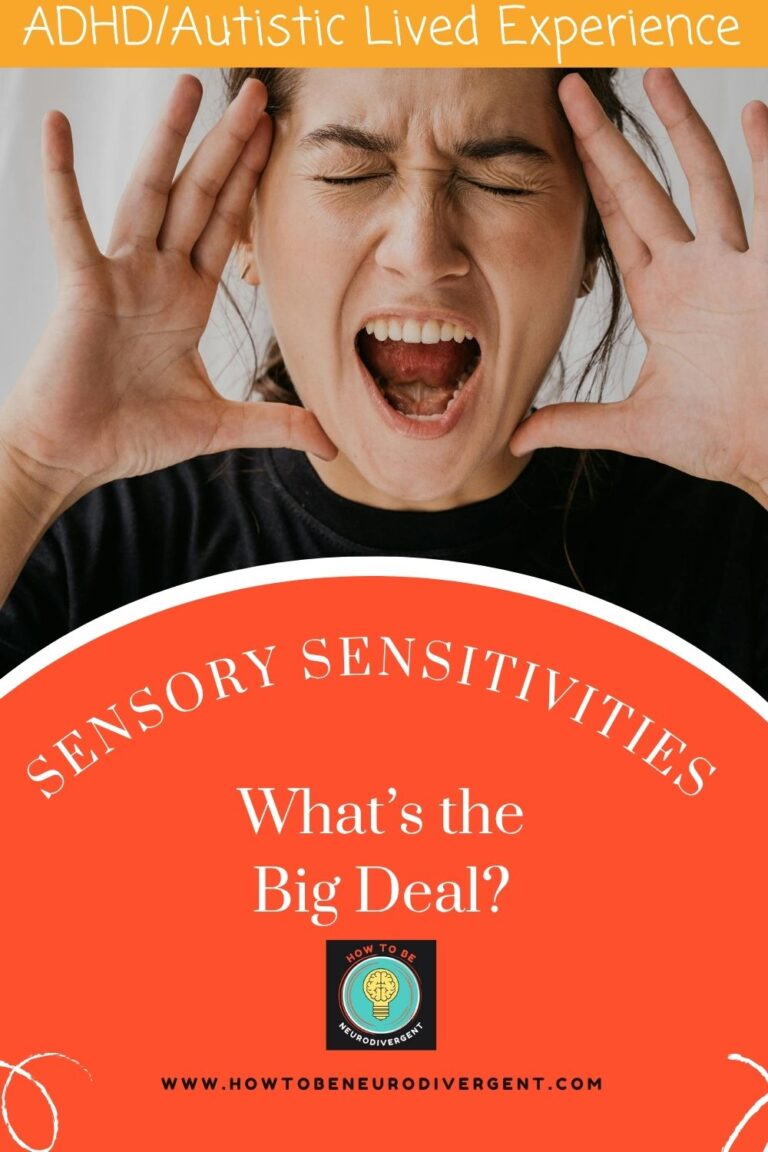 Pinterest pin for the post Sensory Sensitivities: What's the Big Deal. Features a woman with a distressed expression on her face with her hands to her head.
