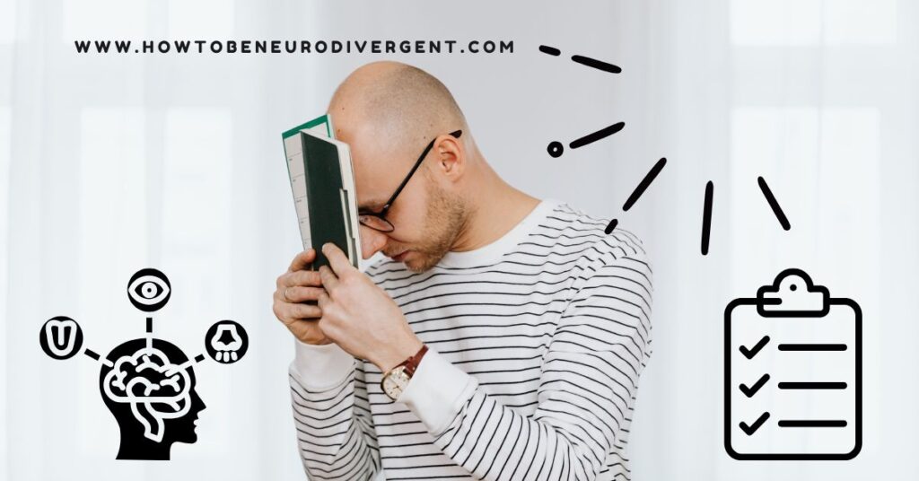 An overwhelmed man holding a planner up to his face. You don't have to track everything to start recognizing your sensory triggers.